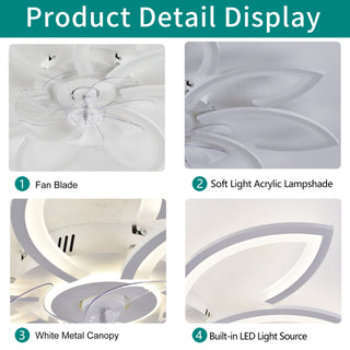 30" Flower 6 Speed Ceiling Fan With Remote Controlled LED Lights, Low Profile Flush Mount Fan