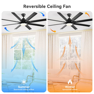 52" Smart Ceiling Fan With 8 Blades, Voice Remote Control, 6 Wind Speeds, LED Light - Black