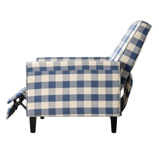 Buffalo Plaid Push Back Recliner Chair For Living Room - Blue / White