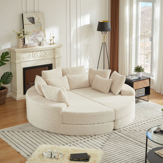 Round Oversized Sofa Bed With 5 Throw Pillows