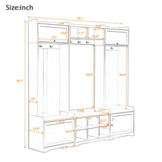 Wide Hall Tree With Shoe Storage, 4 In 1 Entryway Bench With 8 Cubbies, 7 Coat Hooks & Adjustable Shelf For Hallway - White