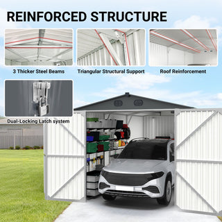 Outdoor Storage Shed, Metal Garden Shed Backyard Utility Tool House Building With 2 Doors And 4 Vents For Car, Truck, Bike, Garbage Can, Tool, Lawnmower