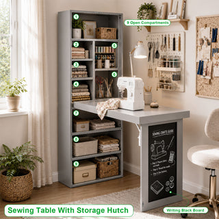 Folding Desk With Storage, Foldable Convertible Writing Table With Blackboard And Shelves For Home Office