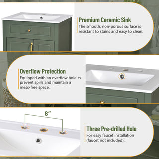 Elegant Bathroom Vanity With Ceramic Sink, Soft Close Doors And Drawers, Double Storage Racks