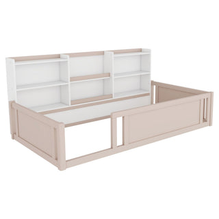 Platform Floor Bed With Guardrail Fence And Side Storage Shelves
