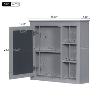Bathroom Vanity With Top Sink, Freestanding Storage Cabinet With 2 Doors And 3 Drawers, Mirror Cabinet Included - Gray
