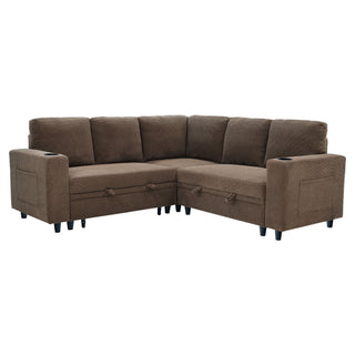 Upholstered L - Shape Sectional Sofa Bed With Pull Out Sleeper And Storage