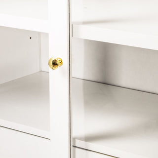 Fluted Tall Arched Pantry Cabinet With Adjustable Shelves, Glass Door & Hidden Drawer For Kitchen