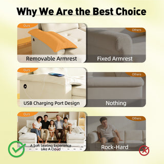 U-Shaped Sleeper Sofa With Pull Out Bed, Removable Armrests & USB Ports For Living Room