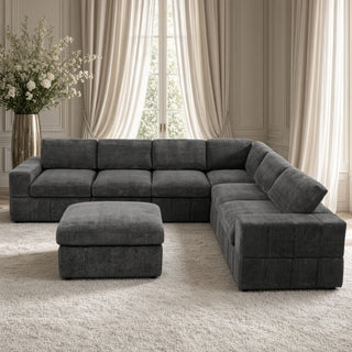 Oversized Modular Sectional Sofa, 7 Piece Reversible With Ottoman - Dark Gray