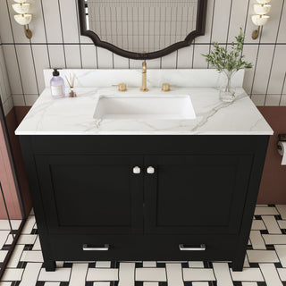 Bathroom Vanity Set, Fluted Cabinet, Soft Close Doors & Drawers, 3 Faucet Holes, Sink Included - Black