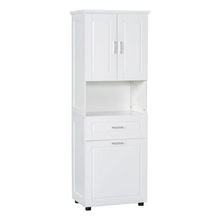 Tall Bathroom Cabinet With Tilt-Out Laundry Basket And Upper Storage