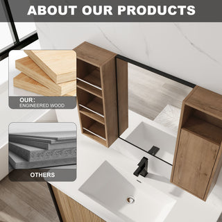 39.4" Wall Mounted Bathroom Cabinet With Storage And - Imitative Oak