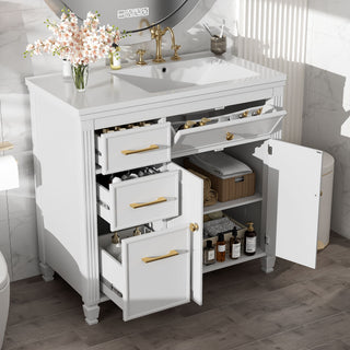 Bathroom Vanity With Sink, 1 Tip Out Drawer, 3 Side Drawers, Adjustable Shelf