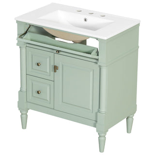 Modern Bathroom Vanity With Sink, Freestanding Cabinet With Flip Drawer & Adjustable Shelf