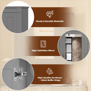 Wall Mounted Bathroom Cabinet With Mirror And 4 Shelves, Rectangular Design - Gray