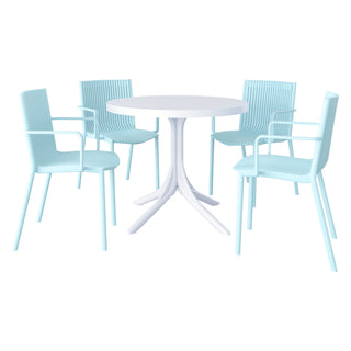 4 Modern Stackable Plastic Armchair Matched With Round Table