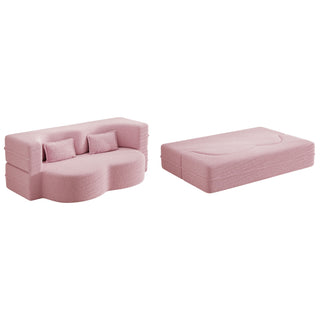 Modern Floor Sofa, With 2 Pillows, Convertible Teddy Fabric Foam Filled Bed