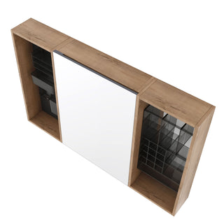 Wall Mounted Bathroom Mirror Cabinet With Storage - Imitative Oak