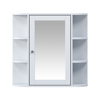 Bathroom Wall Storage Cabinet With Mirror And Adjustable Shelf, 6 Open Shelves
