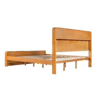 Queen Bed Frame With Dual Open Storage Headboard And Footboard, No Box Spring Needed - Light Brown