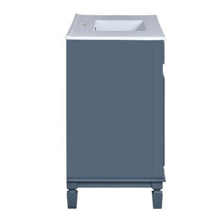 36" Bathroom Vanity With Top Sink, Basin On Cabinet With 2 Soft Closing Doors And 2 Drawers - Blue