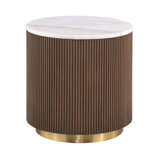 3 Piece Table Set Oval Cocktail Table, 2 Round End Tables - Brown / Gold / White