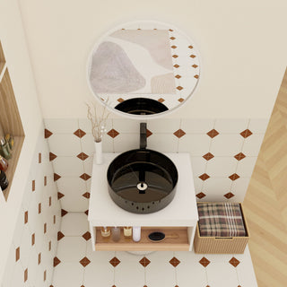Floating Bathroom Vanity With Vessel Sink With Open Shelf Storage