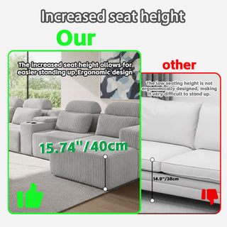 U-Shaped Sectional Sofa With Chaise Lounge And Cup Holders