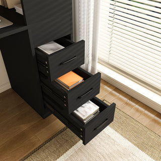 Computer Desk With 4 In 1 Socket & 3 Drawers, 4 Tier Shelves