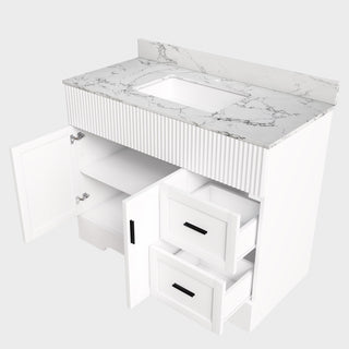 Bathroom Vanity Set, Fluted Cabinet, Soft Close Doors & Drawers, Sink Included - White