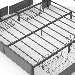 Queen Platform Bed Frame With RGB LED & Charging Station, Storage Headboard - Gray