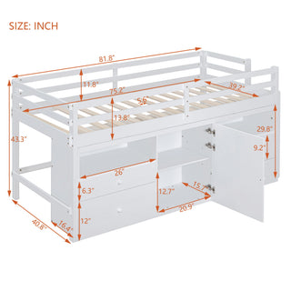 Loft Bed With 4 Drawers, Underneath Cabinet And Shelves