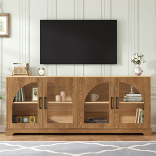 TV Stand With Semi Arched Glass Doors, Media Console With Adjustable Shelves For Living Room - Brown