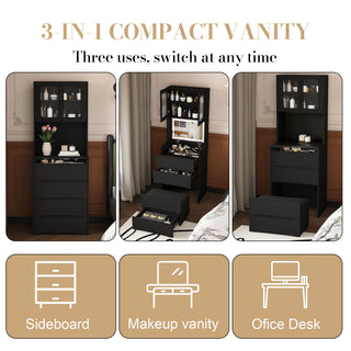 3 In 1 Vanity Table With LED Mirror & Storage Stool For Bedroom