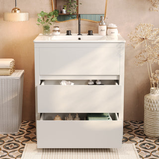 Freestanding Bathroom Vanity With Ceramic Sink, 2 Full Extension Drawers