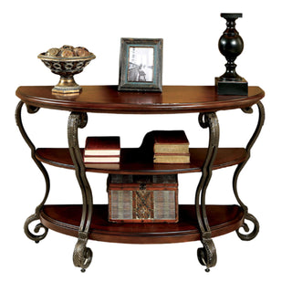 Sofa Table With Open Bottom Shelf And Ornate Scroll Detail Legs - Brown Multi