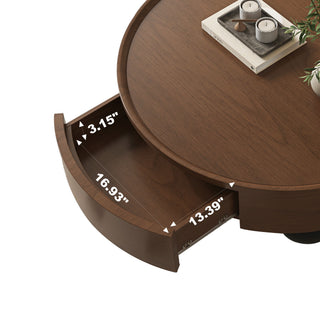Round Coffee Table With Storage Drawer And Ball Feet - Walnut / Black