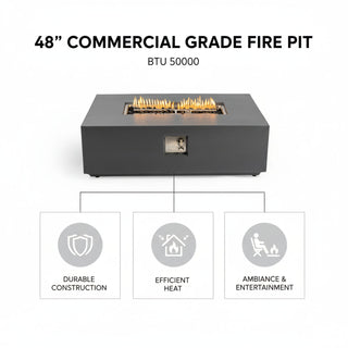 Volon - Rectangular Fire Pit Table, Propane Powered, 50,000 BTU - Light Gray