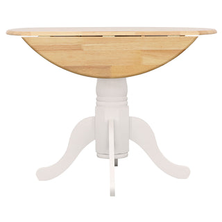 Round Dining Table With Drop Leaf Pedestal Base, Expandable Top - Natural