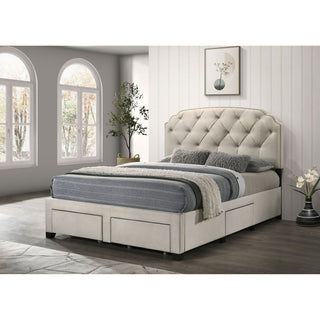 4 Drawer Upholstered Storage Bed With Button Tufting