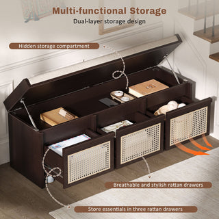 Entryway Shoe Bench With Drawers & Button Tufted Cushion