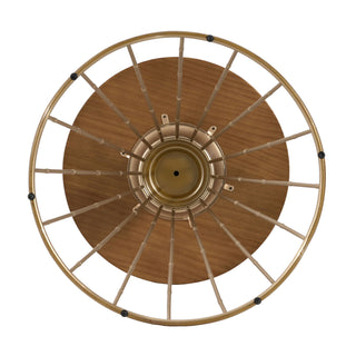 Hollow - Edge Retro Art Pine Side Table With Antique And Natural Color, Iron And Pine Construction - Antique Gold / Natural