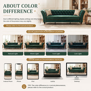 3 Person Sofa With Deep Seat, Tufted Backrest