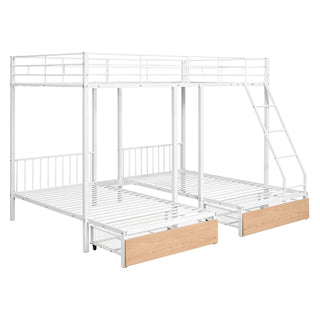 Triple Bunk Bed With Drawers And Guardrails