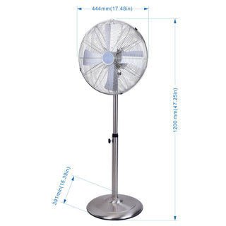 Stand Fan, 4 Blades, Rotary Knob Switch, Oscillation Function, Tilting Angle - Chrome