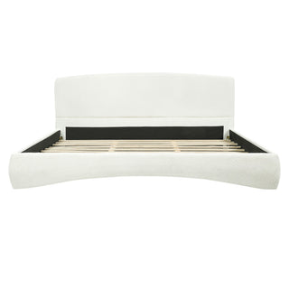 King Curved Upholstered Bed With Smart Ambient Lighting - Cream