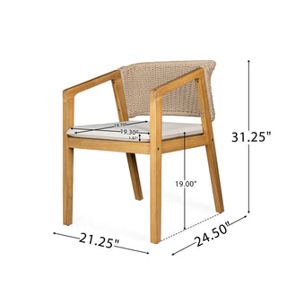 7 Piece Outdoor Dining Set With Rectangular Table And 6 Arm Chairs - Beige / Brown / Brown Mix / Light Teak