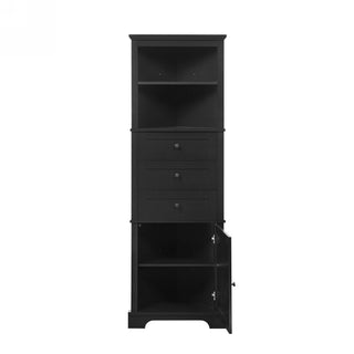 Tall Storage Cabinet With 3 Drawers And Adjustable Shelves For Bathroom