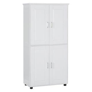 Tall And Wide Bathroom Floor Storage Cabinet With 4 Doors, Adjustable Shelves - White